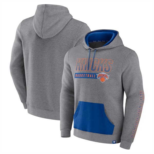 Men's New York Knicks Heathered Gray Off The Bench Color Block Pullover Hoodie